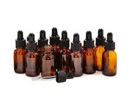 12 PCS Empty Refillable 5ML Amber Glass Droppers Essential Oil Bottles Aromatherapy Cosmetics Elite Fluid Container Jar Pot Holder with Glass Eye Dropper and Black Caps (5ml)