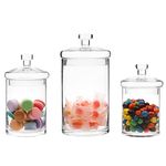 MyGift Set of 3 Clear Glass Kitchen & Bath Storage Canisters/Decorative Centerpiece Apothecary Jars with Lids