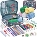 ALINK 107 PCS Crochet Kits for Beginners Adults, Knitting Starter Kit Include Metal Crochet Hooks, Wool,Case and Knitting Accessories, Crochet Hook Set Kids,Christmas and New Year Gifts