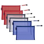 HRX Package Nylon Mesh Cosmetic Bags Zippered, 6PCS A5 Makeup Travel Cases Organizer Pouches for Purse Diaper Bag Office Stationery (7x9.4 inch)