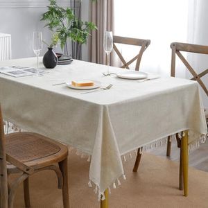 Anaado Cotton Linen Table Cloth Cover for Dining Table, Beige Tabletop Decoration, 55''x86''