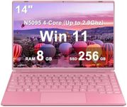 Ruzava 14" Laptop 8GB DDR4 256GB SSD Celeron N5095 (Up to 2.9Ghz) 4-Core Win 11 PC with Cooling Fan 1920 * 1200 2K FHD Screen Dual WiFi Support 1TB SSD Expand for Business Study-Pink