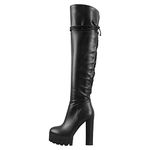 Richealnana Women's Platform Lace Up Side Zipper Over the Knee High Boots, Black Pu Leather, 9