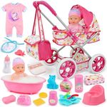 Baby Doll Stroller Set Toys for Girls Toddlers 3-5 4-6 5-7, Baby Doll Playset with 12.5 inch Doll, Bathtub and 20PCS Baby Doll Accessories, Baby Stroller Toys for 3 4 5 6 Year Old Girls Birthday Gift