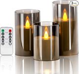 XERGY Acrylic Glass Battery Operated Flameless Led Candles (Arcylic-Candle-Gray-3set)