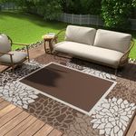 Outdoor Rug Carpet Waterproof Patio Rug 6x9 ft-Portable RV Camping Rug Mat-Non Fading Outdoor Area Rug for Deck Picnic Balcony Backyard Porch Beach Reversible,Beige & Brown