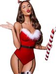 Avidlove Lingerie for Women Velvet Teddy Bodysuits Babydolls Christmas Costumes Chemises Set with Garter Belts