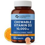 Carbamide Forte Vitamin d3 10000iu | Chewable Vitamin D Tablets | D3 Supplement for Bone & Immunity | Vitamin D3 Supplement for Women & Men | Orange Flavour - 60 Tablets