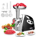 Geepas Electric Meat Grinder – Stainless Steel Meat Mincer & Sausage Stuffer, Food Grinding Mincing Machine with Kibbe – 3 Different Cutting Plates, Reverse Function, Plastic Housing (Black)