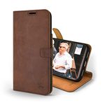 Snakehive iPhone 14 Pro Vintage Wallet || Genuine Leather Wallet Phone Case || Real Leather with Viewing Stand & 3 Card Holder || Flip Folio Cover with Card Slot (Brown)