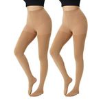 MANZI 2 Pairs 120 Denier Thick Warm Opaque Control Top Suntan Tights for Women Small