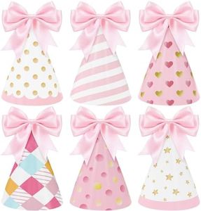 WERNNSAI 12 PCS Pink Party Hats Princess Birthday Hats with Ribbon Bows