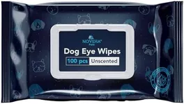 NOVEHA Dog Eye Wipes - Plant-Based Eye Wipes for Dogs - Formulated to Remove Eye Debris, Tear Stains & Eye Discharge - Safe, Convenient, and Large Unscented Wipes (100 Counts, Single Packaging)