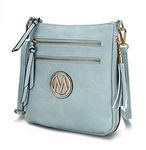 MKF Crossbody Bags for Women, PU Leather Crossover Handbag, Tassels, Small Shoulder Side Messenger Purse blue Size: S