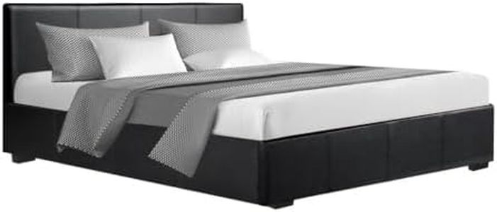 Artiss Queen Size Bed Frame Platform Headboard Frames Gas Lift Beds Base with Storage Space Bedroom Room Decor Home Furniture, Upholstered with Black Faux Linen Fabric + Foam + Wood, Modern Design