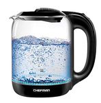 Chefman 1.7 Liter Electric Glass Tea Kettle with One Touch Easy Operation, Fast Heating Hot Water Boiler, Separates from Swivel Base for Cordless Pouring, BPA Free, Auto Shut-Off, 7 Cup Capacity