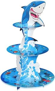 Shark Cupcake Stand 3 Tire Under The Sea Shark Theme Cupcake Holder Ocean Shark Cake Stand Shark Party Dessert Tower Cake Decorations for Kid Shark Sea Theme Baby Shower Birthday Party Supplies