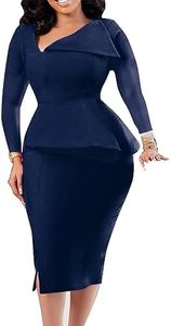 Cololura Womens Fashion Crew Neck Peplum Short Sleeve Work Business Bodycon Pencil Dress, Blue, X-Large