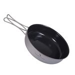 iBasingo 900ml Titanium Non-Stick Frying Pan 18cm Camping Pan Lightweight Skillet Griddle Hiking Small Plate Dish Bowl Outdoor Cookware for Fried Egg Steak with Folding Handle for 1 Man Ti2067C