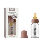 BIBS Baby Glass Bottle. Anti-colic. Round Natural Rubber Latex Nipple. Supports Natural Breastfeeding, 110 ml, Woodchuck