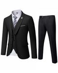 MrSure Men’s 3 Piece Suit Blazer, Slim Fit Tux with 2 Button, Jacket Vest Pants & Tie Set for Party, Wedding and Business Black