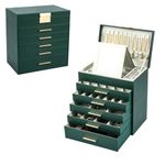 ASINGYER Large Jewelry Box Organizer - 6 Layer Jewelry Holder Organizer with Mirror for Necklace, Earrings and Bracelets Storage, Jewelry Boxes & Organizers for Women (6 layer dark green)