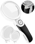 iMagniphy High Power Magnifying Glasses with Light for Seniors with Macular Degeneration - 5X & 10x Lighted Magnifying Glasses, 2 Interchangeable Lenses