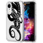 CARLOCA Compatible with iPhone XR Case,Black and White Octopus Tentacles Pattern Clear with Design Transparent Plastic iPhone XR Case TPU Bumper Protective Case,Compatible with iPhone XR