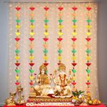 Party Propz Backdrop for Decoration with Triangle Decoration Hanging, LED Light, White Net Curtain for Navratri Decoration Items, Diwali Decoration Items for Home Decor, Haldi(11Pcs)(Multicolor)(Net)