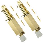 TERF® Heavy Duty Kick Down Door Lock Stopper Holder Spring Loaded Adjustable Doorstop Polished Brass Foot Spring Loaded Door Retainer with Extra-Strong Including Fixing Screw - Pack of 2