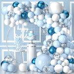 KARLURE Blue Balloon Garland Arch Kit,Baby Blue White Silver Balloons for Winter Wonderland Baby Shower Boy Birthday Bridal Shower Wedding Frozen Ocean Party Decorations