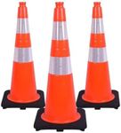 Traffic Cone PVC cm 28" Slim with 2 Reflective Strips | Highly Visible Safety Cone for Road Traffic Control and Construction Sites (3Pcs)