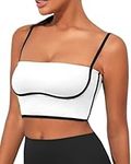 Womens Workout Tank Tops Square Neck Longline Sports Bra Support Crop Yoga Top Spaghetti Strap Camisole Built in Bras, White Longline Sports Bra, Large