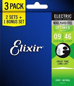 Elixir Strings 16551 Nickel Plated Steel Electric Guitar Strings with Optiweb Coating, Set of 3 Pieces