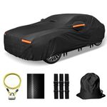 OWEEIO 30 Layers Car Cover for Automobiles All Weather Waterproof, Outdoor Snowproof UV Protection Windproof, Door Zipper, Soft Cotton, Heavy Duty Universal Car Covers, (Black, Fit Sedans 171"-180")