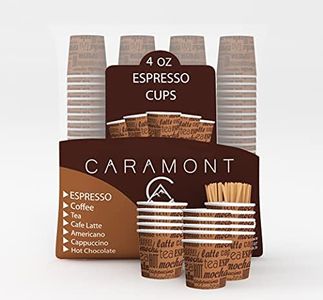 Caramont,400 Vasos Carton Desechables para Café Espresso de 4 onzas 110 ml con agitadores de madera, ecológicos y desechables, resistentes al calor