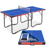 SereneLife Ping Pong Table, Portable & Foldable Table Tennis Set, w/Net, Post, Clip- 6’ x 3’-Easy to Transport- Indoors & Outdoors, Camping, Beach