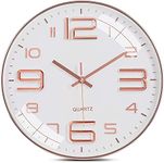 Rylan Wall Clock 12" Silent Quartz Decorative Latest Wall Clock Non-Ticking Classic Clock Battery Operated Round Easy to Read for Room/Home/Kitchen/Bedroom/Office/School*=Plastic, Rose White, Analog