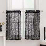 F-CHU Black Lace Small Curtains 36 inch Length Kitchen Curtains Window Small Curtains for Door Window Cafe Curtains Privacy Tier Curtains Rod Pocket Bathroom Laundry Room RV 2 Panels