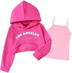 Arshiner Girls Cropped Sweatshirt Long Sleeve Shirts Crop Tops for Teens Kids Hoodies Pink Outfits Girls Sweatshirts Size 12-14