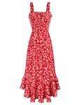 GRACE KARIN Women Strappy Floral Beach Dress Square Neck Chiffon A Line Smocked Maxi Dress for Summer Red Floral M