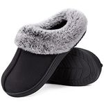 HomeTop Women's Classic Microsuede Memory Foam Slippers Durable Rubber Sole with Warm Faux Fur Collar (9-10 M, Black)