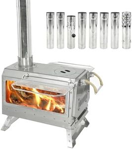 BiggerFire Tent Stove, Secondary Combustion Portable Wood Burning Stove with Side Glass, 430 Stainless Steel Camping Stoves for Winter Hunting Shelter and Outdoor Cooking, Chimney Pipes Included