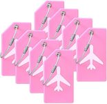 8 Pieces Luggage Tags Silicone Luggage Suitcases Tags for Travel Luggage Bag Name Tags includes Name Cards with Partial Privacy Cover and Stainless Steel Loops for Secure Fastening, Pink, 3.6*2*0.2