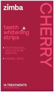 New Zimba Cherry Flavored Teeth Whitening Strips | Vegan, Enamel Safe Hydrogen Peroxide Teeth Whitener for Coffee, Wine, Tobacco, and Other Stains | 14 Day Treatment | Cherry