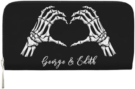 Customised Couple's Name Men's and Women's Wallets - Personalised Bifold Wallet with Reversible Leather Card Holder, Personalised Skull Design, Suitable for Everyday Use, Unique Gift Option