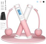 Jump Rope for Fitness with Calorie Counter-9.2 ft Adjustable Anti-Tangle PVC Wire Rope and Cordless Ball For Men Women Kids Beginner Boxing Cardio Crossfit Indoor Outdoor Workout(Pink)