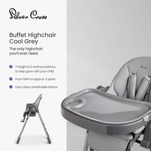 Silver Cross Buffet Highchair – Cool Grey Adjustable Baby Seat