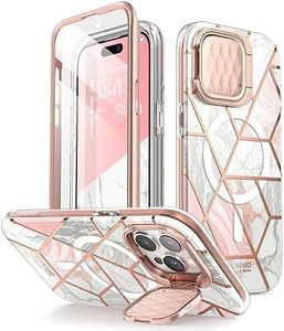 i-Blason Cosmo Mag for iPhone 15 Pro Case with Camera Cover Stand, [Compatible with MagSafe] Slim Stylish Full-Body Protective Case with Built-in Screen Protector (Marble)