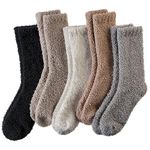 Eyean Womens Fuzzy Socks Soft Warm Fluffy Socks Winter Sleep Thermal Plush Casual Cozy Home Socks, 5 Pairs Solid Colors C, One Size